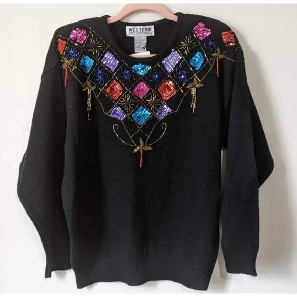 Vintage 80s Beaded Sequined Western Sweater - Picture 9 of 11